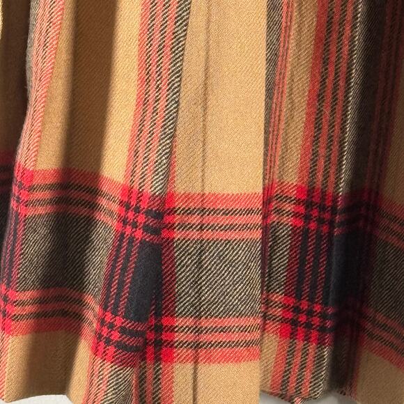 Vintage Norm Thompson Pleated Tan Red Black 100% Wool Striped Flared Skirt 10 - Picture 2 of 7